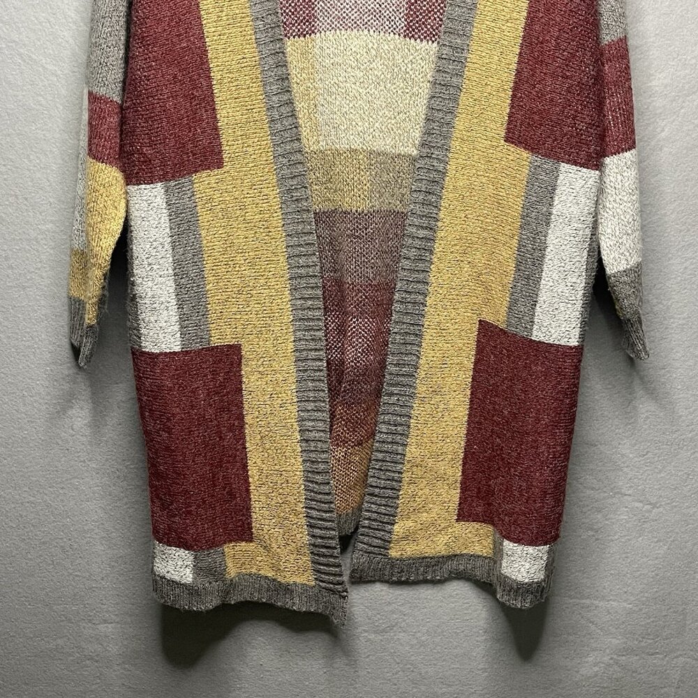 Yaira Open Knit Cardigan Sweater Colorblock Pattern Long L - Picture 3 of 9